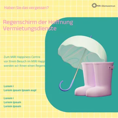 Werbung für einen niedlichen Regenschirmverleih in Gelb und Rosa