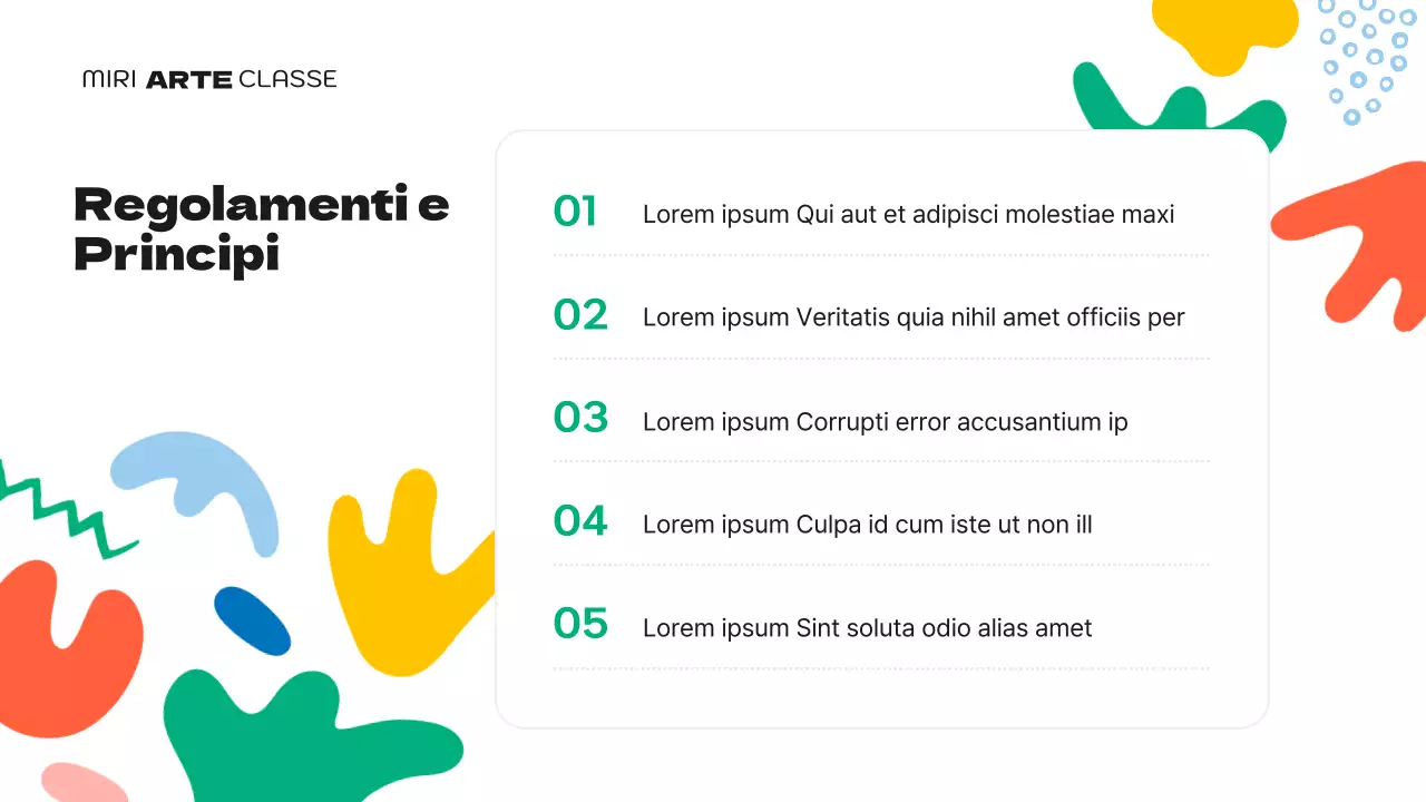 Un simpatico prospetto di scuola d'arte verde e arancione