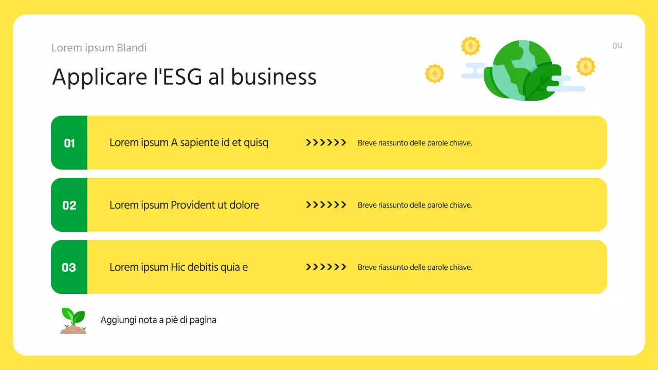 Un moderno piano aziendale ESG in giallo e verde