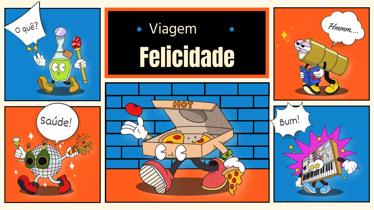 Uma viagem para encontrar a felicidade em azul e laranja