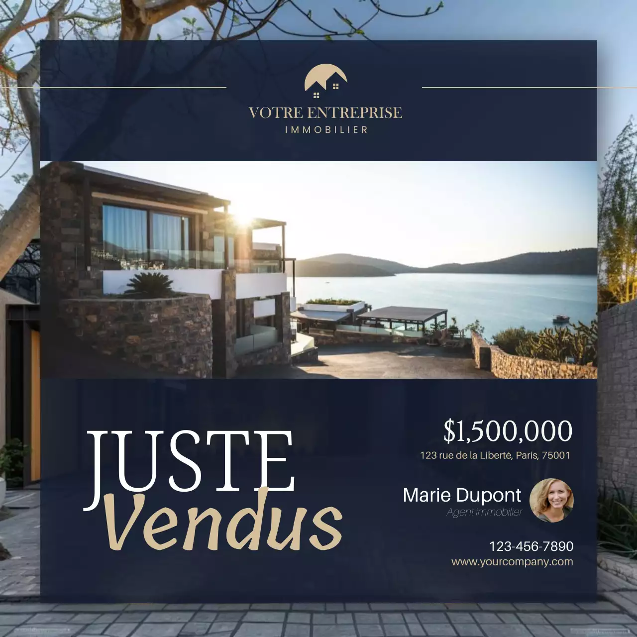 Blue Gold Modern Elegant Just Sold Real Estate Instagram Post