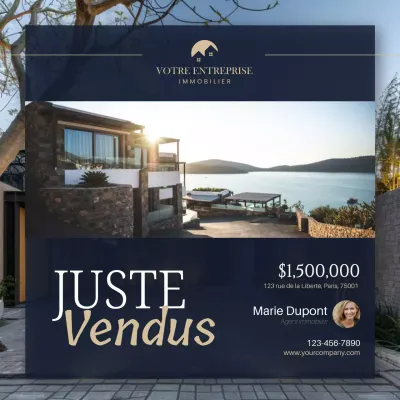 Blue Gold Modern Elegant Just Sold Real Estate Instagram Post