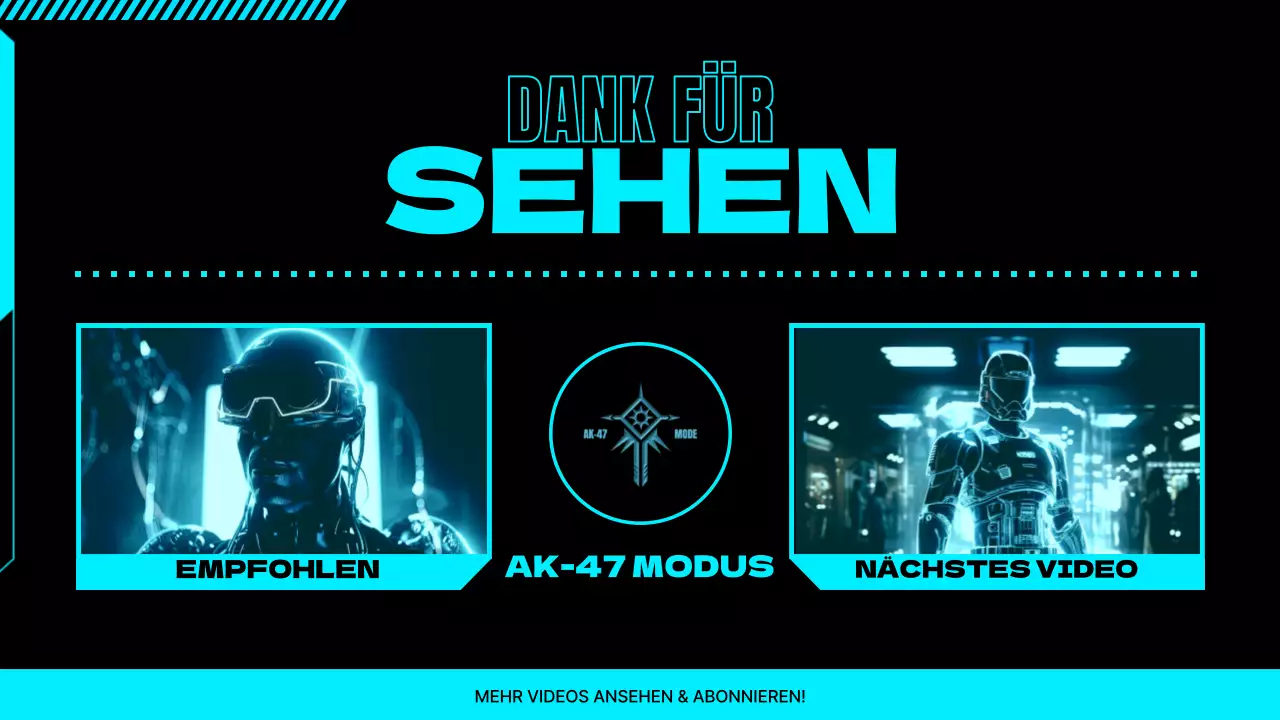 Werbung für ein Cyberpunk-Spielkanal-Outro in Neon und Schwarz