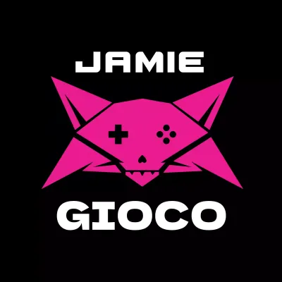 Promuovete un canale di gioco ispirato al cyberpunk in rosa e blu acceso.