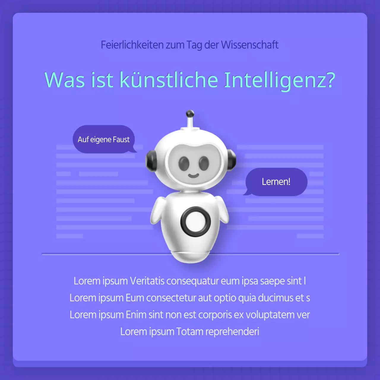 Ein moderner AI-Posten für den Wissenschaftstag in Lila und Minze