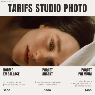 Studio photo esthétique moderne beige et marron promotion liste de prix