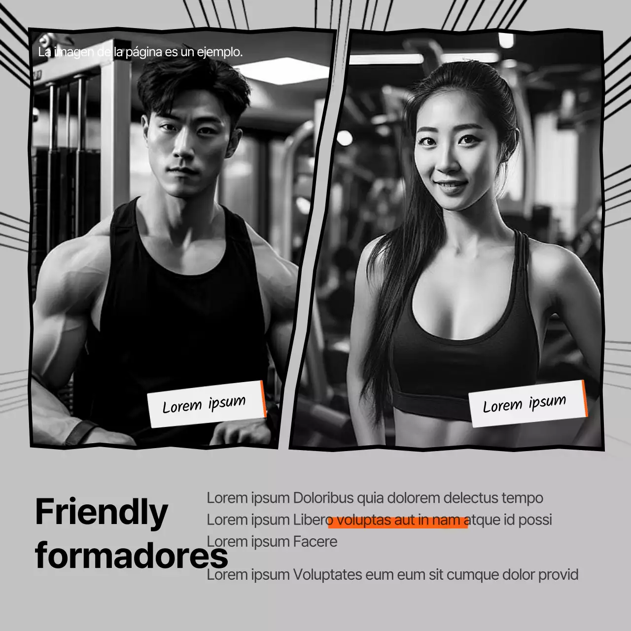 Promoción de gimnasio naranja y gris de sensación enfermiza