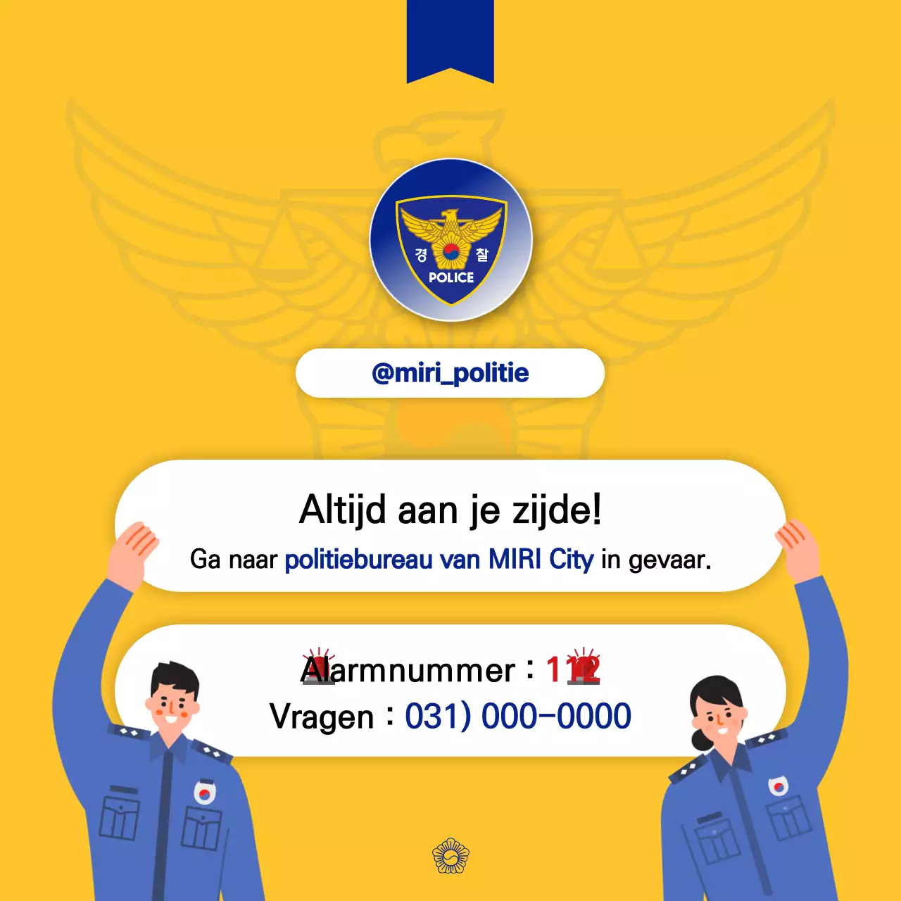 Promoot een trendy politienieuwsbrief in geel en marineblauw