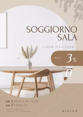 Promuovere un poster per un interno arredato in stile moderno in marrone e beige