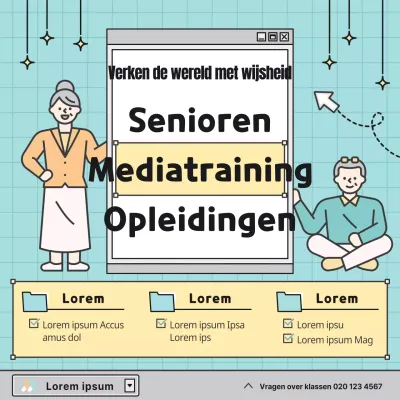 Een mint en geel senioren educatieprogramma promoten