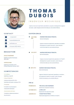 CV bleu simple et moderne d'ingénieur en mécanique