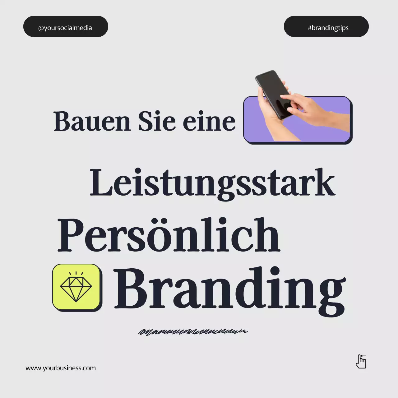 Grau Lila Grün Fett Minimal Personal Branding Tipps Instagram Karussell Post