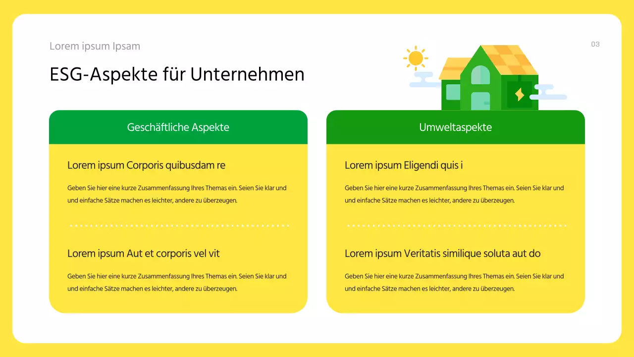 Ein moderner, grüner und gelber ESG-Geschäftsplan