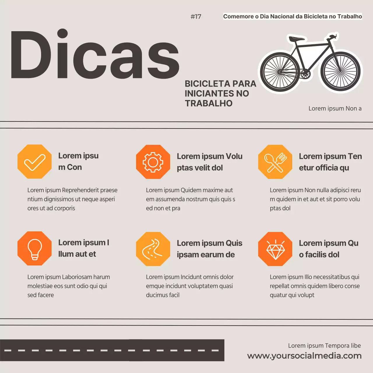 Laranja cinzento Dicas minimalistas simples para principiantes Bicicleta Instagram Post