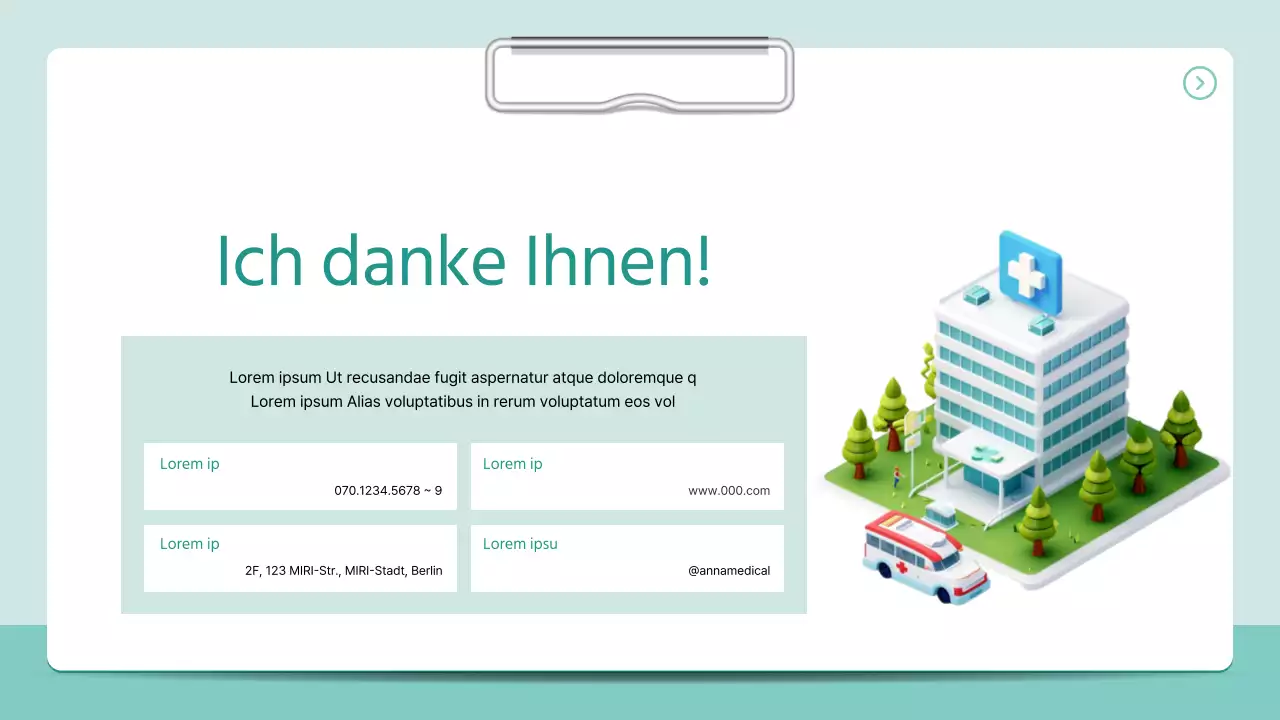 Ein einfacher Krankenhausprospekt im 3D-Ordner-Stil in leuchtenden Farben