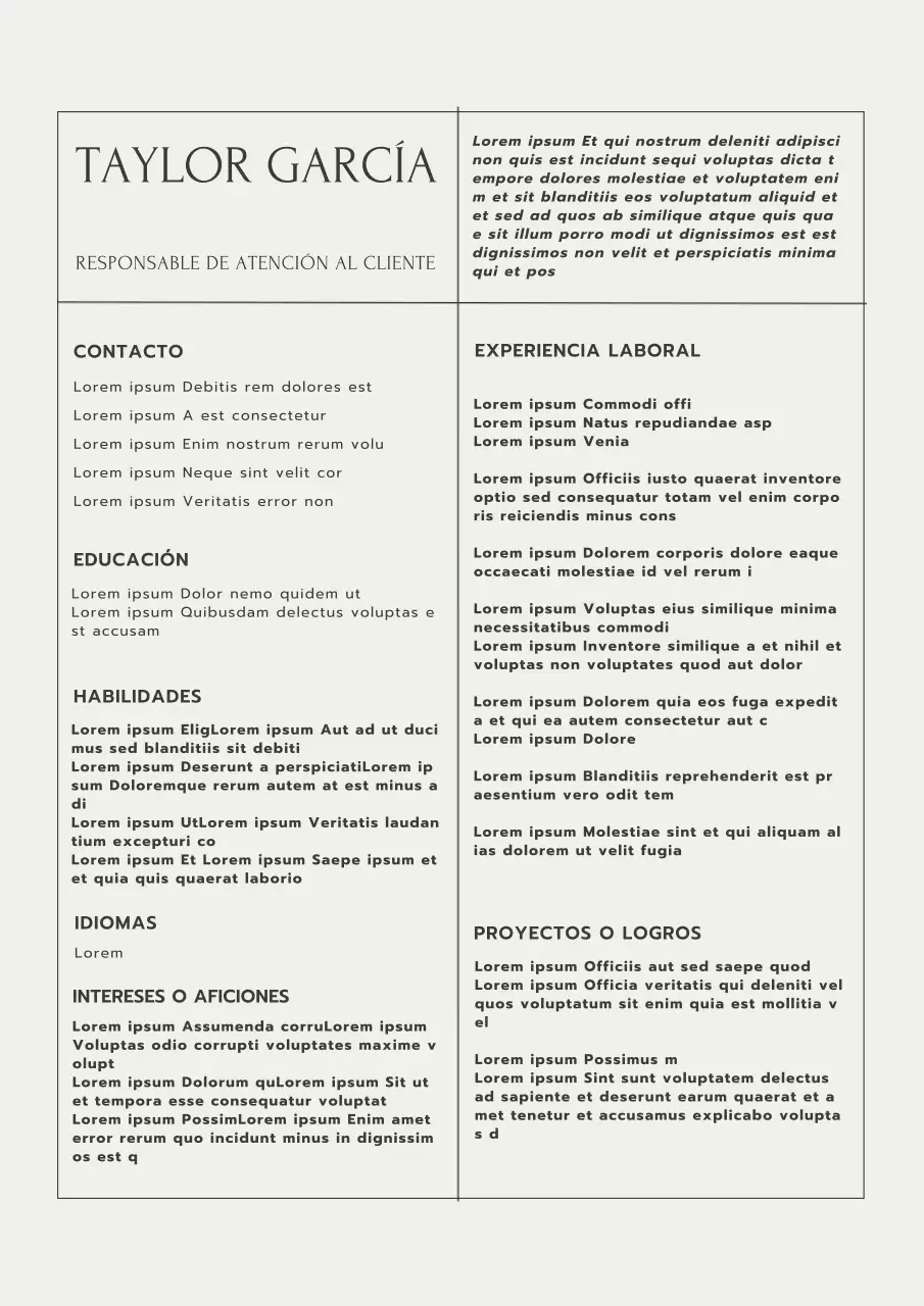 Beige y gris Minimal Customer Service Manager Resume Introducción