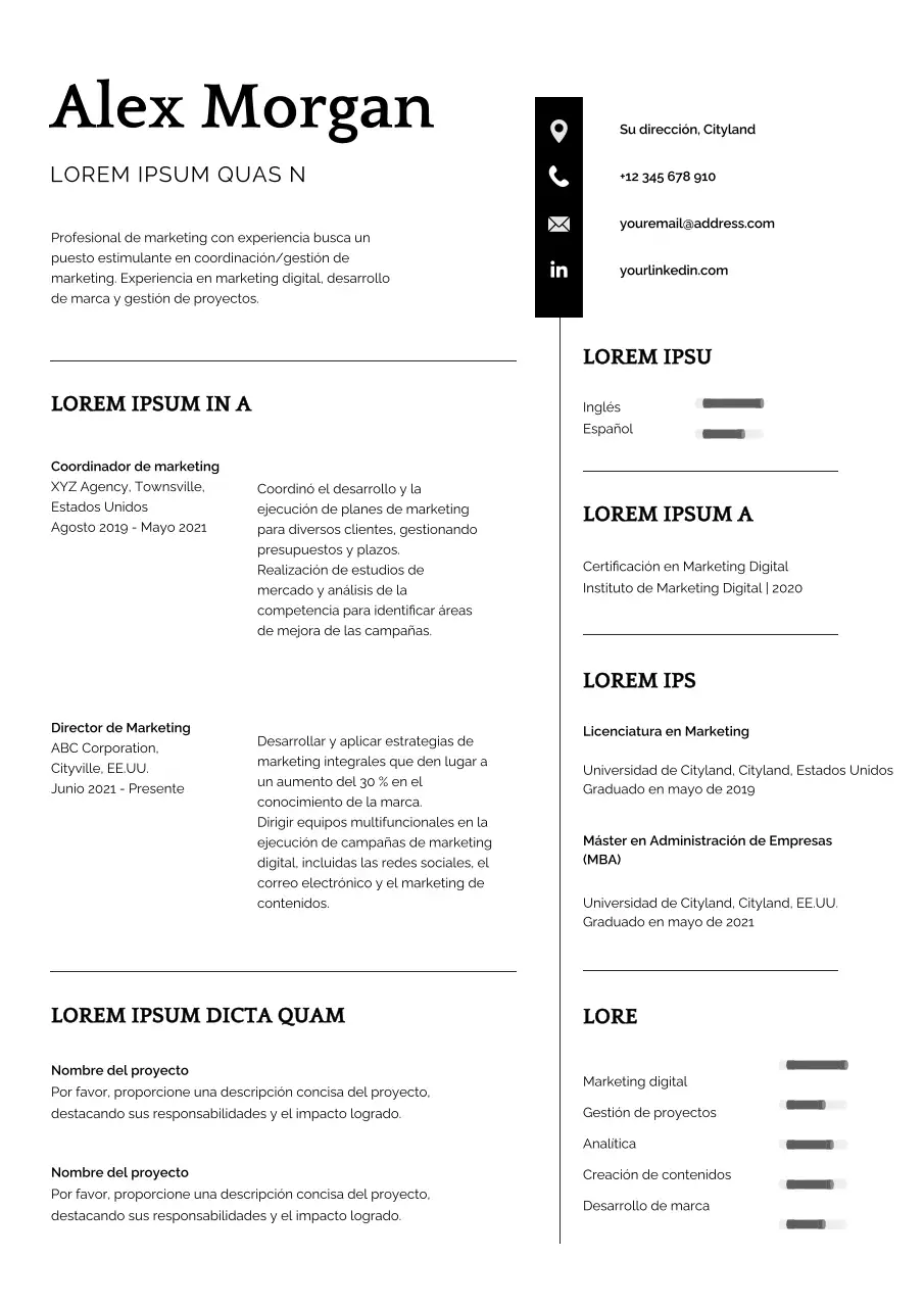 Blanco Simple Marketing Manager Resume