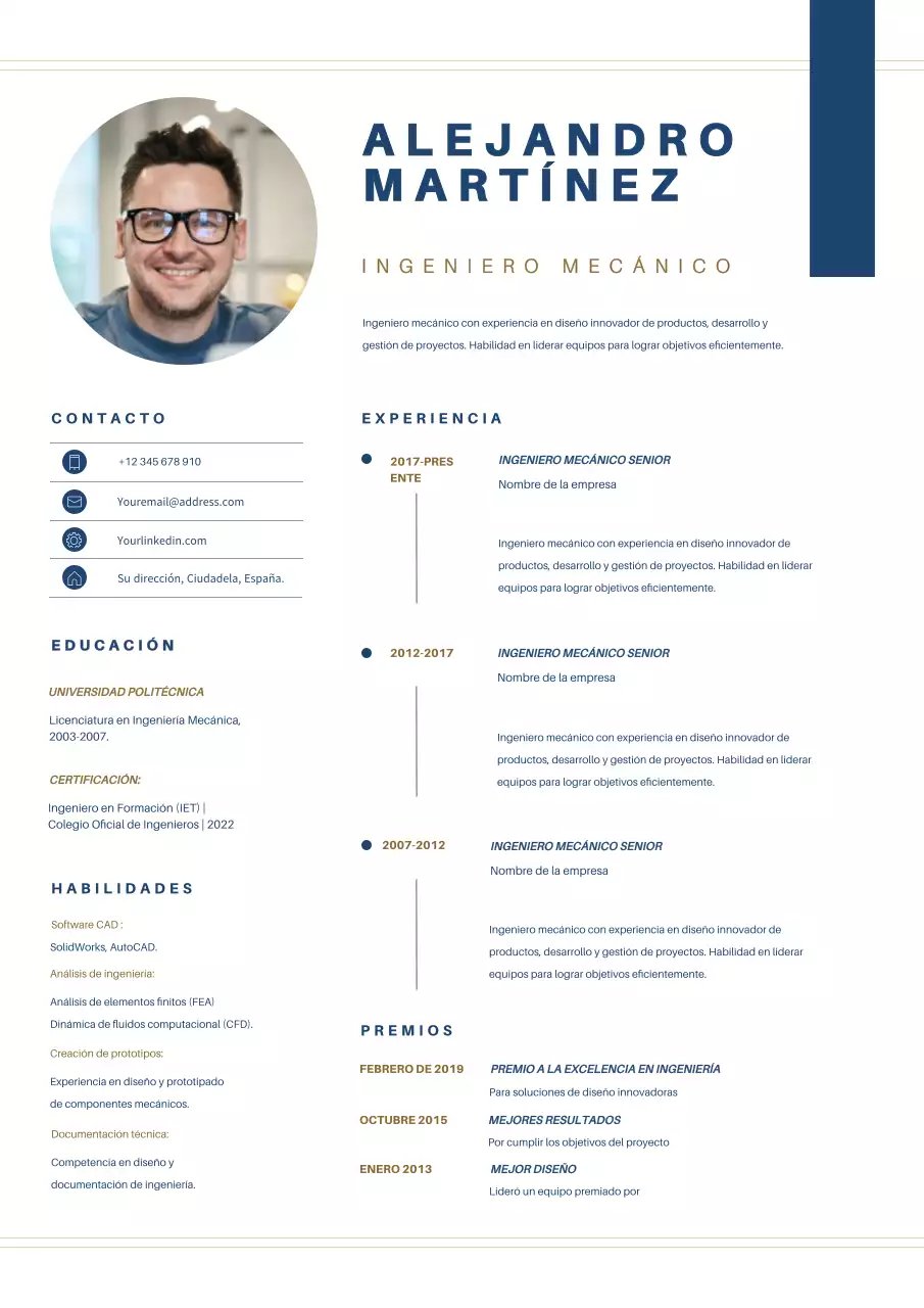 Blue Simple Modern Mechanical Engineer CV Resume