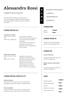 Curriculum semplice del responsabile marketing bianco