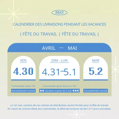 Le guide des horaires de livraison pour les fêtes de fin d'année en bleu clair et blanc