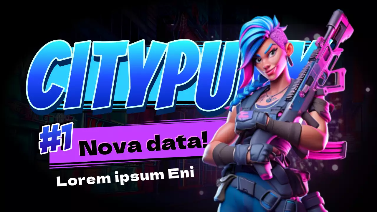 Promoção de um canal de jogos cyberpunk em néon e bora