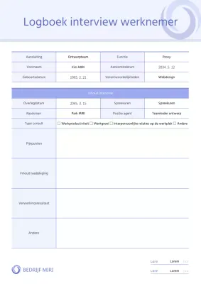 Eenvoudig, mauve-kleurig verslag van het interviewjournaal