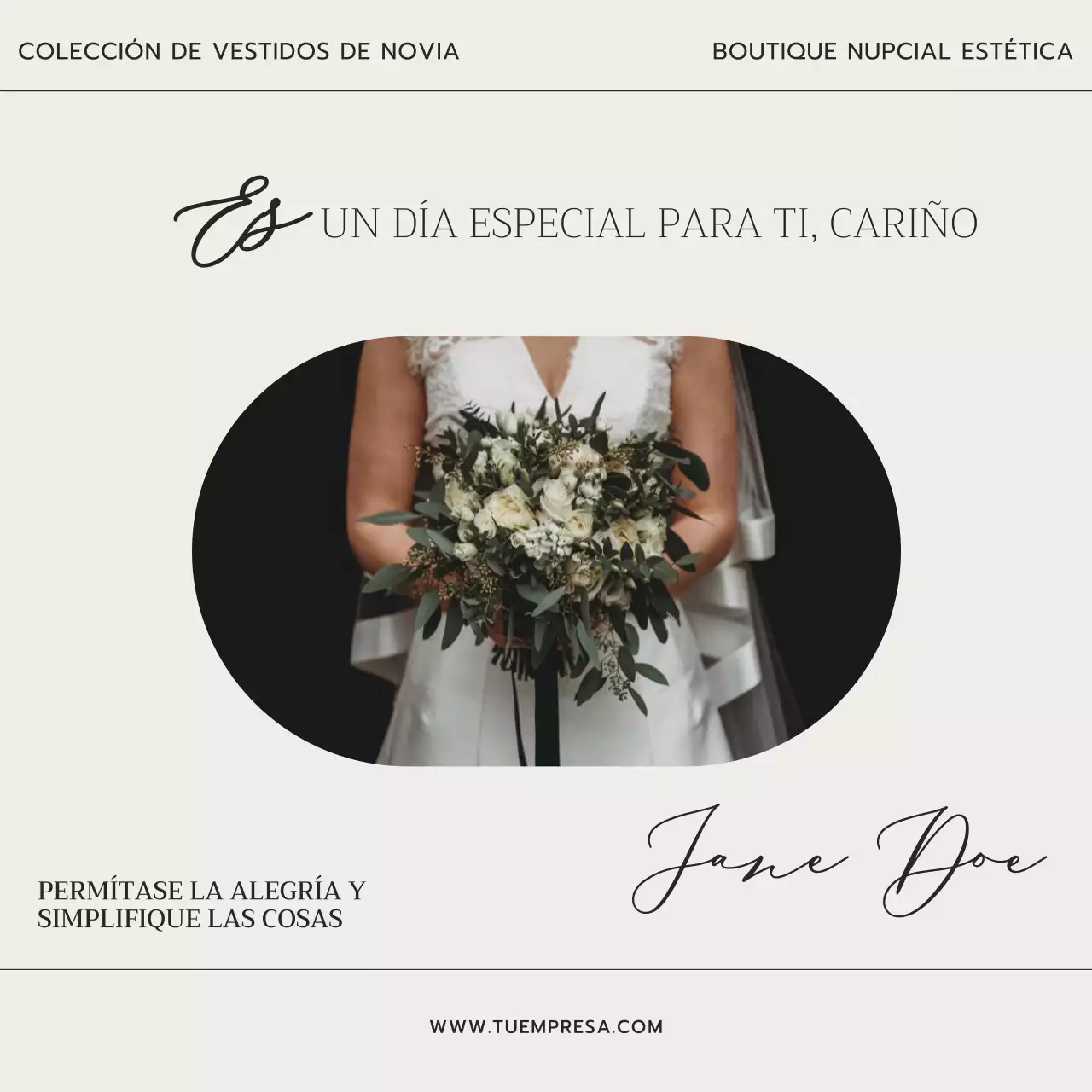 Promoción de boda elegante en marfil y negro