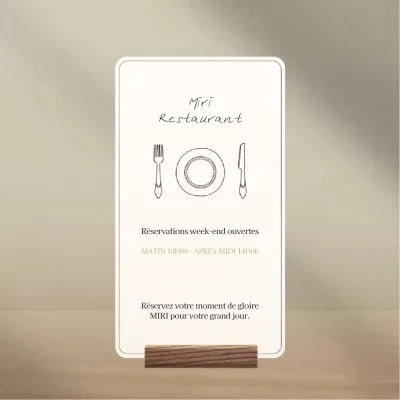 Annonce simple de réservation de restaurant en beige et blanc