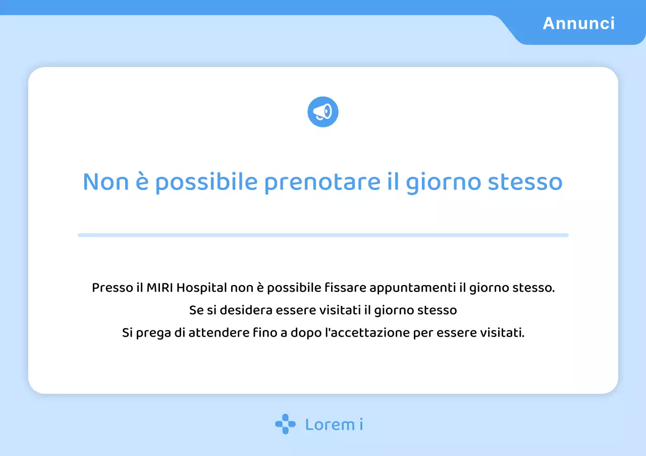 Annuncio ospedaliero minimalista in azzurro