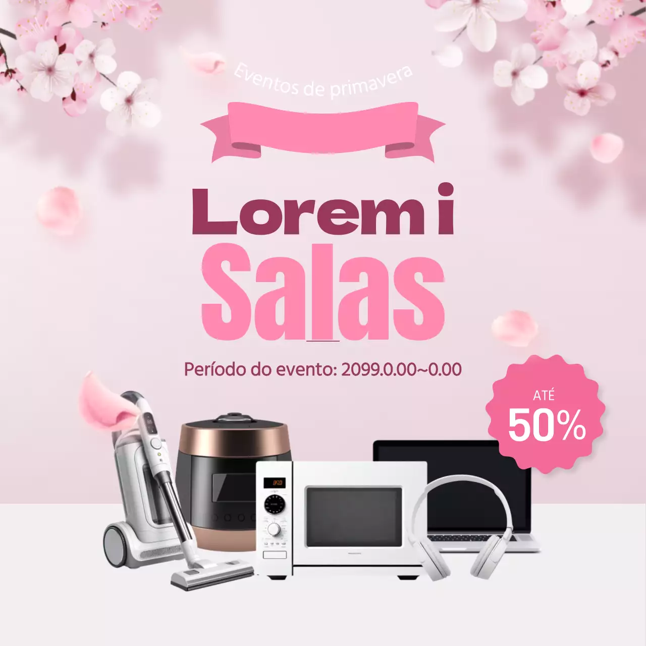 Anúncio moderno de venda de eletrónica na primavera em rosa e lavanda