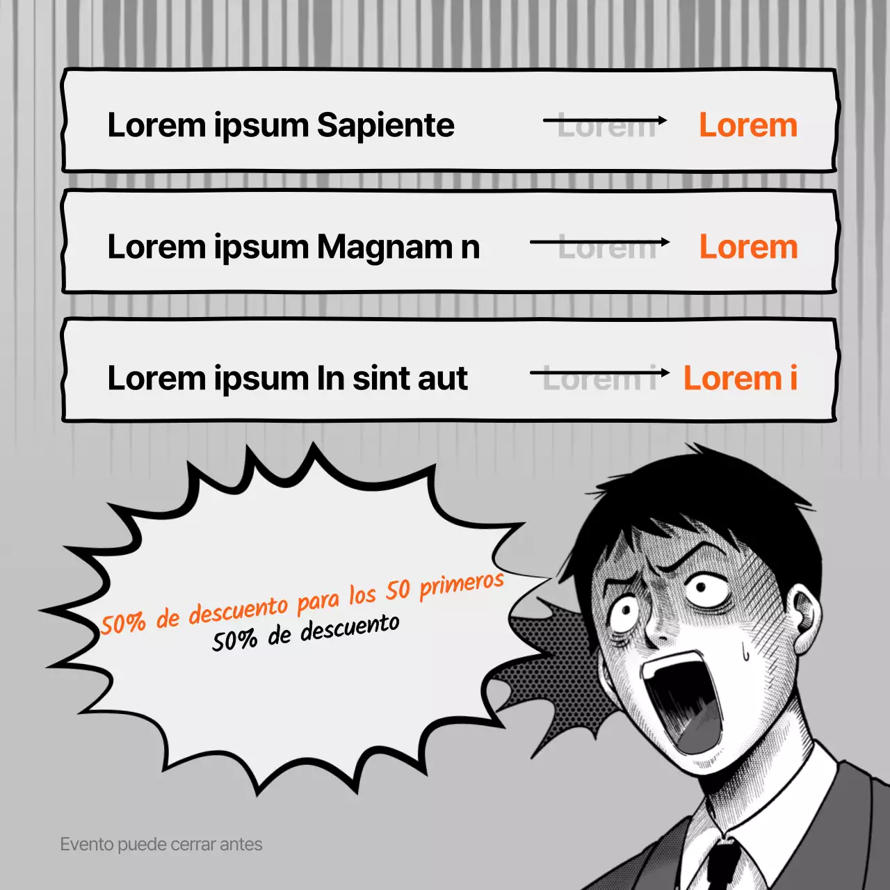 Promoción de gimnasio naranja y gris de sensación enfermiza