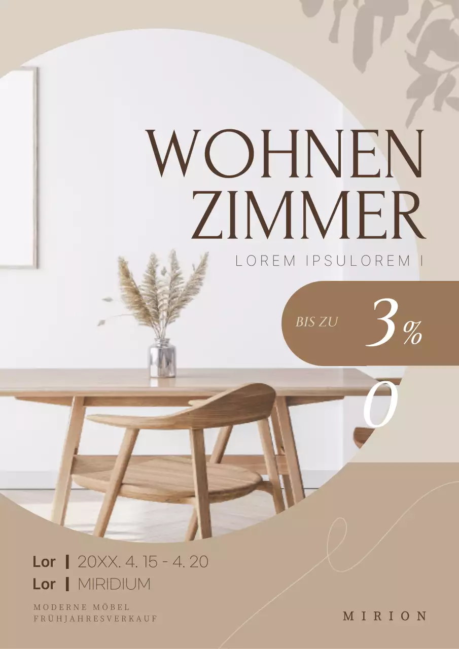 Werbung für ein Plakat für eine moderne Inneneinrichtung in Braun und Beige