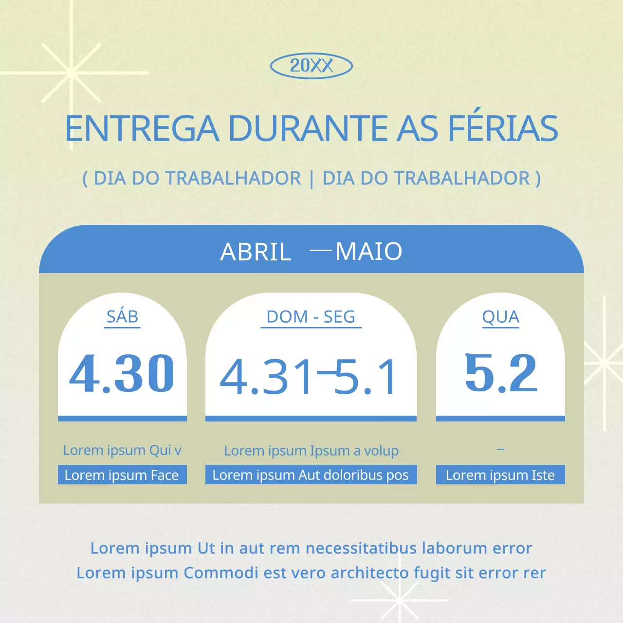 O guia clássico do calendário de entrega de férias em azul claro e branco