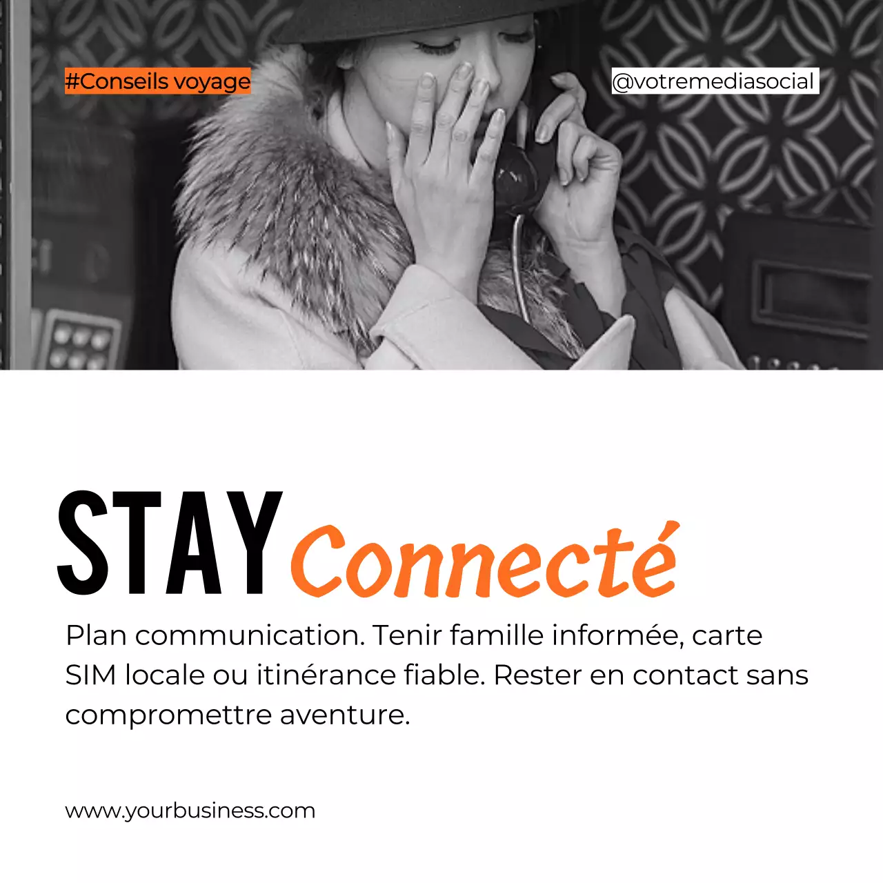 Noir Blanc Orange Gras Conseils de voyage Carrousel Instagram