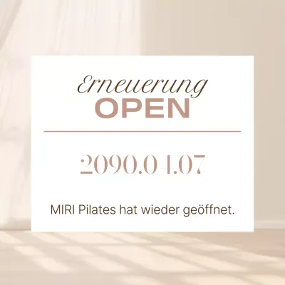Eine einfache elfenbeinfarbene und weiße Pilates-Eröffnungsanzeige