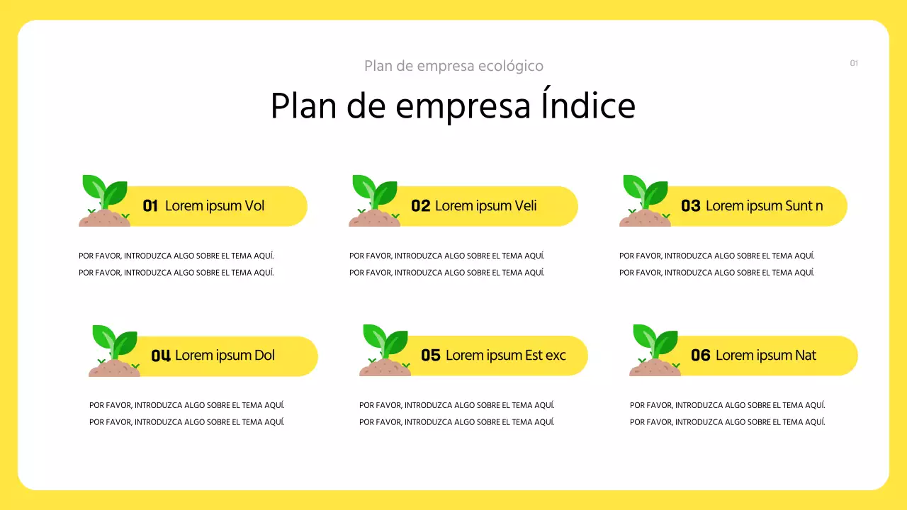 Un plan de negocio ESG moderno, verde y amarillo