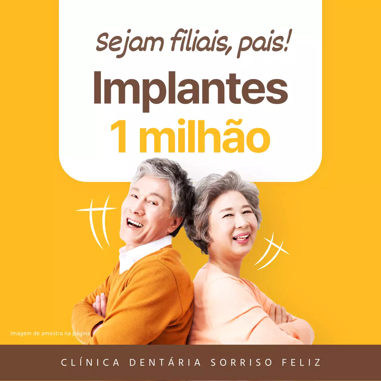 Anúncio dentário de implante de piedade filial simples em laranja e castanho