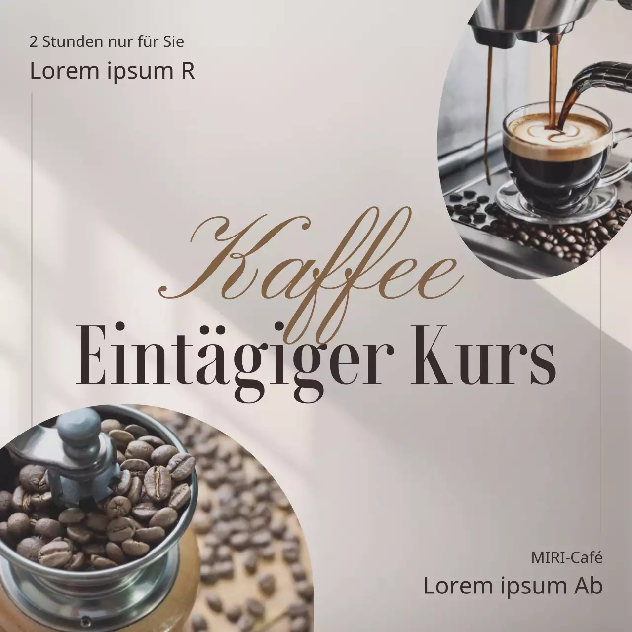 Förderung eines eintägigen Kurses über modernen Kaffee in Elfenbein und Braun