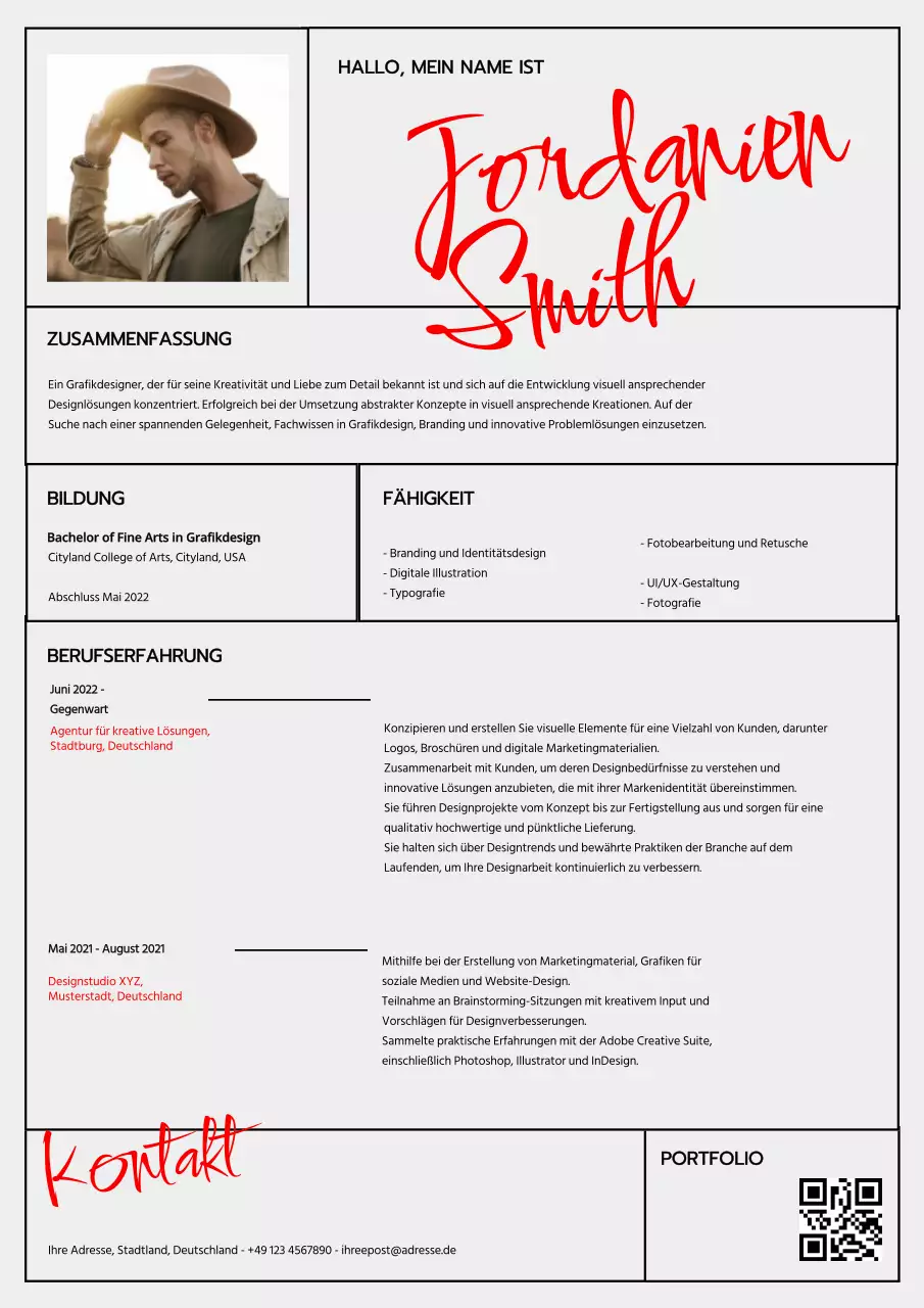 Grau Rot Minimalistisch Sauberer Lebenslauf