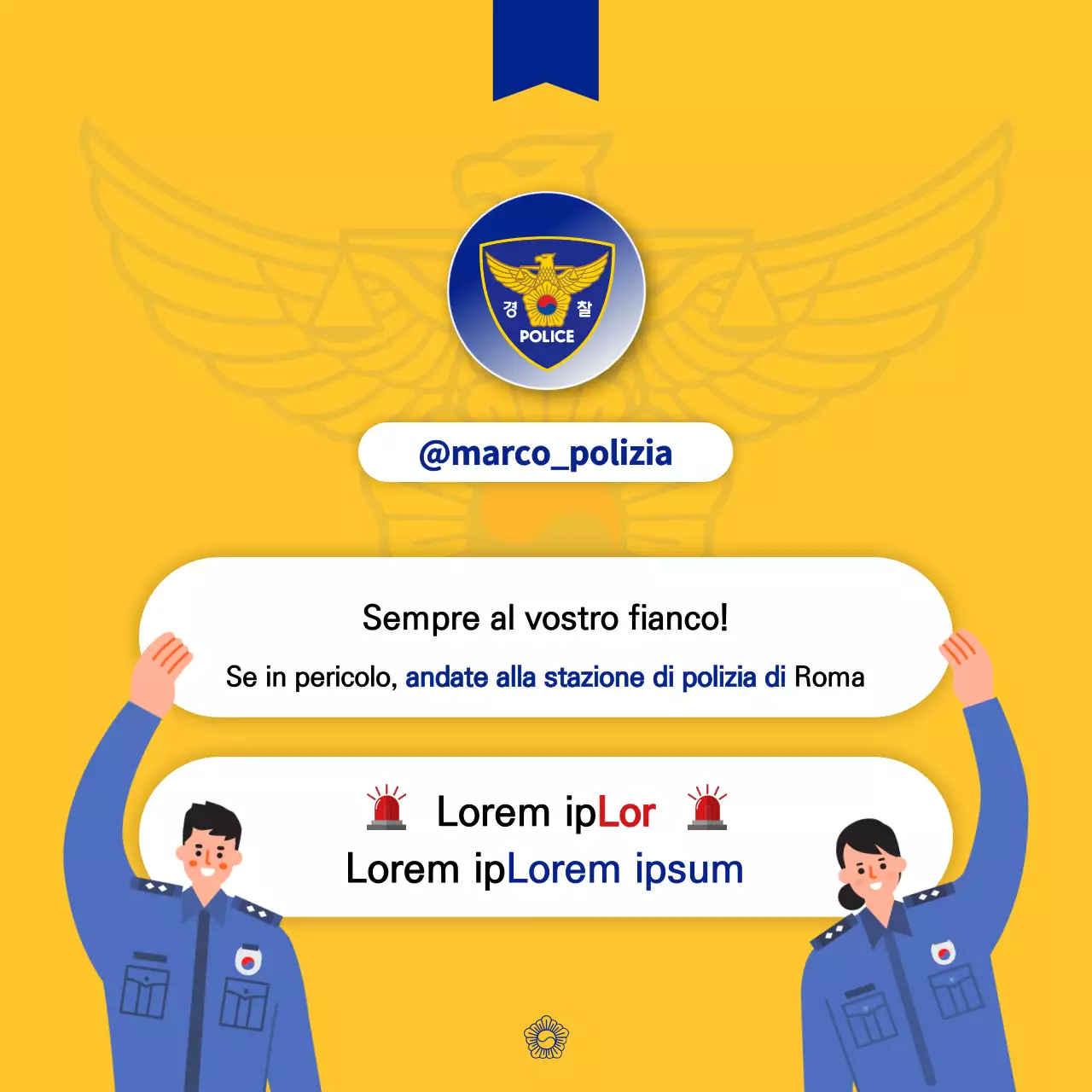 Promuovere una newsletter di polizia di tendenza in giallo e blu navy