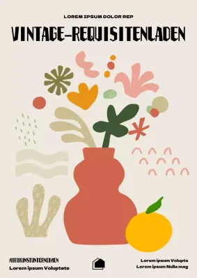 Minimalistische Plakatwerbung für Innenräume in Orange und Beige