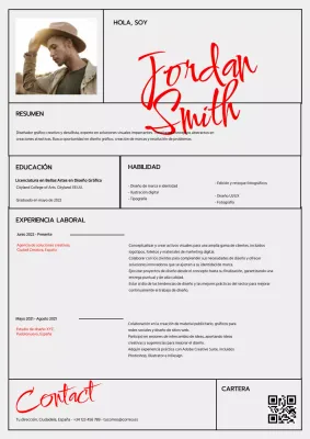 Gris Rojo Minimalista Limpio Curriculum Vitae