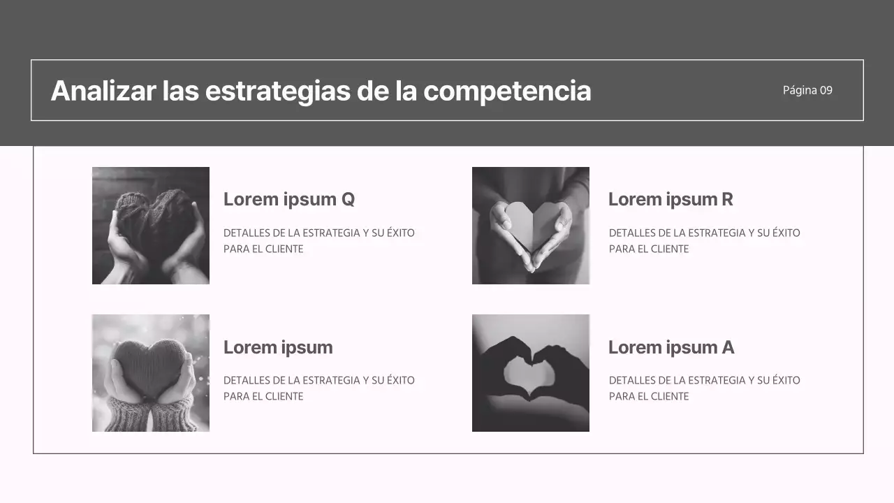 Un moderno informe de estrategia de mercado en gris y rosa