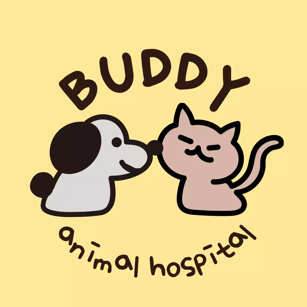 Cute and cuddly veterinary clinic with dog and cat illustrations