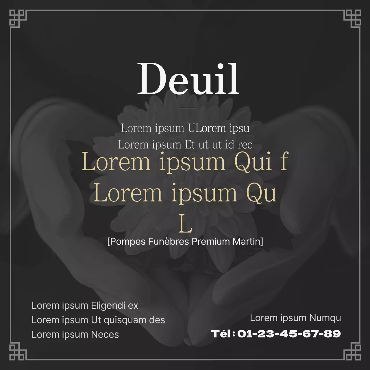 Funérailles traditionnelles en noir et blanc et en noir Faites la promotion de votre entreprise de pompes funèbres