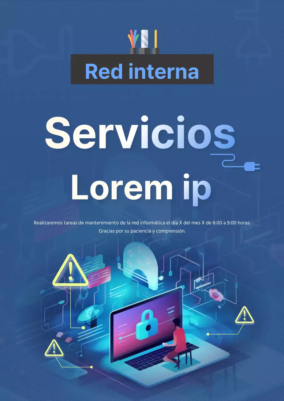 Amarillo y azul, ciberpunk, anuncio de mantenimiento informático interno