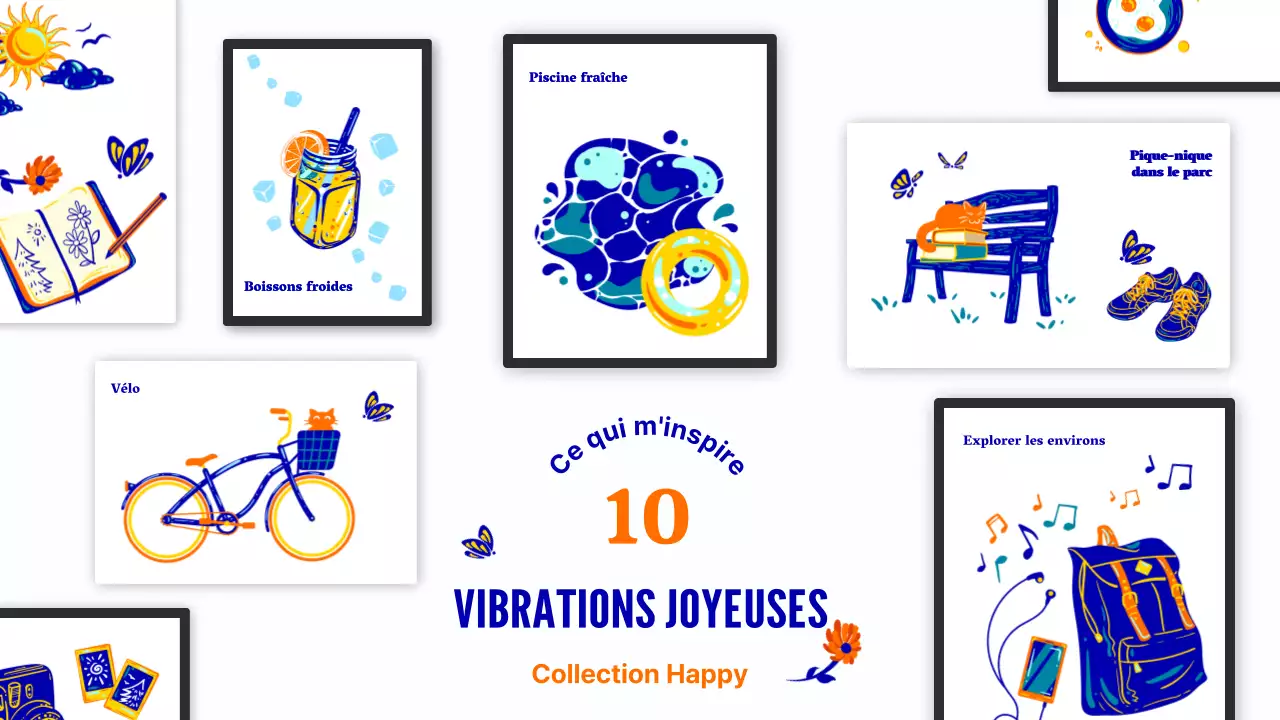 Une joyeuse exposition de bleus et d'oranges