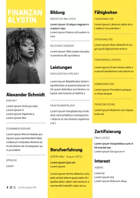Gelb Einfacher Finanzanalyst Lebenslauf