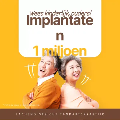 Eenvoudige kinderlijke vroomheid implantaat tandheelkundige reclame in oranje en bruin