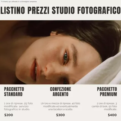Promozione del listino prezzi dello studio fotografico estetico moderno beige e marrone